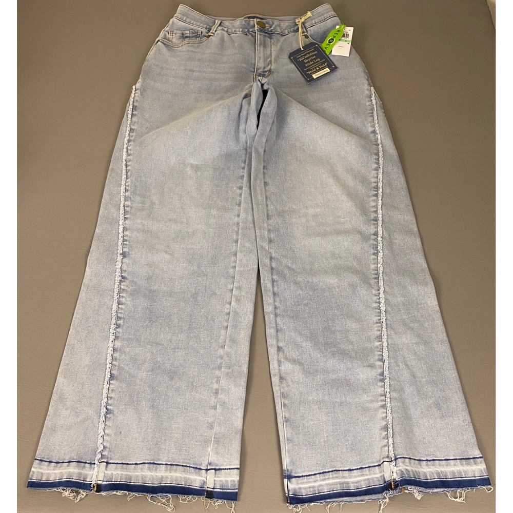 Democracy Absolution Skyrise Wide Leg Jeans Size 8 Blue Light Wash Raw Hem NWT